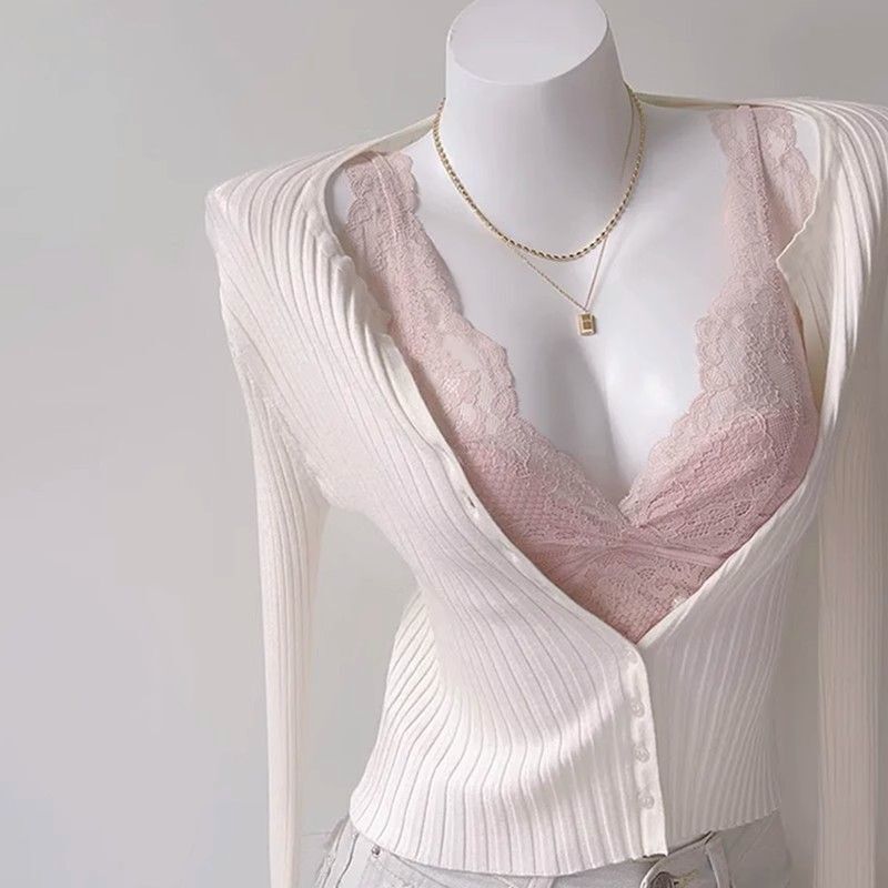 Lace Underwear for Women with Beautiful Back, Small Breasts, Push-Up, No Rims, Breast-Retracting, Anti-Sagging Bra, French Sexy