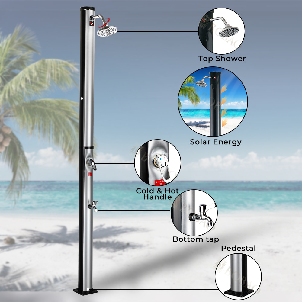 Ducha solar de pie para exteriores, con grifo alto y columna, ideal para jardín, playa o piscina