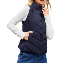 亚马逊女款棉马甲立领拉链口袋冬季厚实棉服背心欧美跨境女装外套
