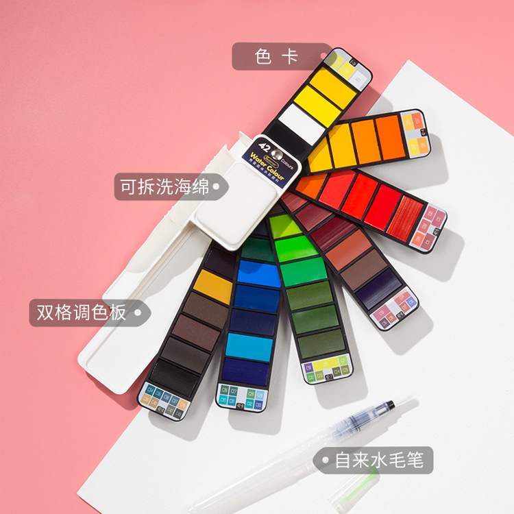Xiupu plegable en forma de abanico sólido acuarela pintura traje portátil principiante niños con agua del grifo pluma