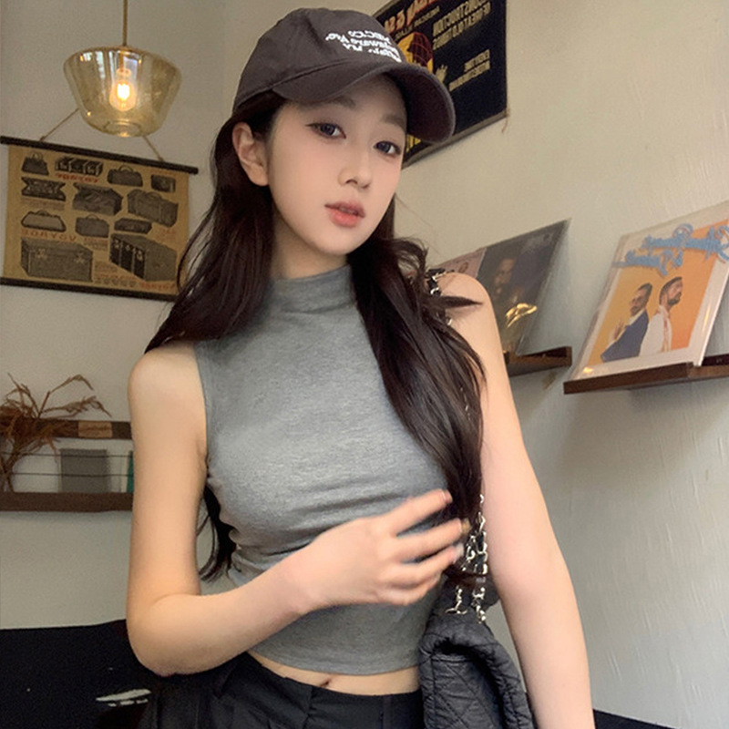 Simple Everyday Solid Color Half-High Collar Women's Vest 2026 New Spring and Summer Outerwear Slim Fit Inner Layer Sleeveless Top
