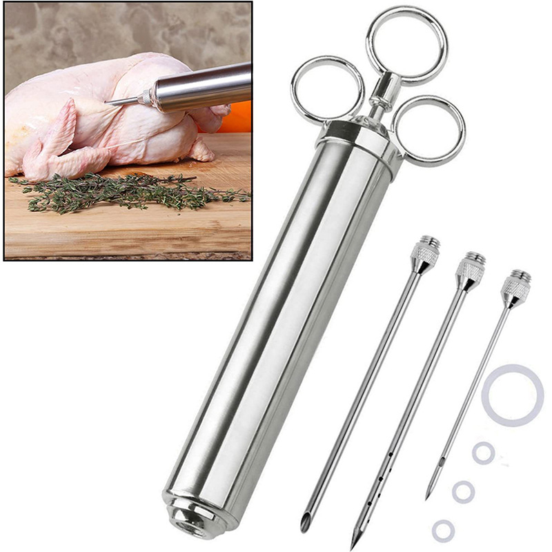 4oz Stainless Steel Turkey Injector, Barbecue Marinade Injector, Commercial Meat Flavoring Needle, Turkey Needle