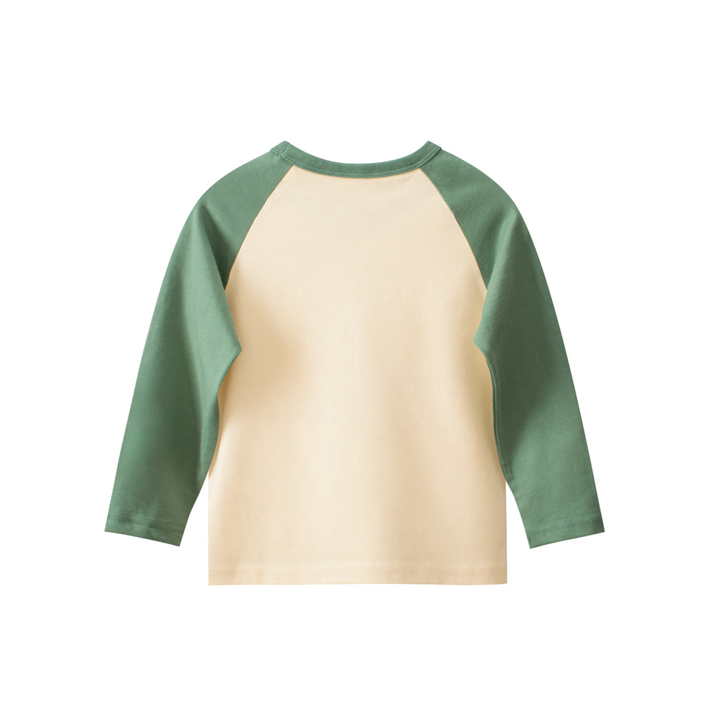 27kids ropa para niños camiseta de manga larga para niños otoño cuello redondo camisa de fondo dinosaurio dibujos animados niños ropa de bebé al por mayor