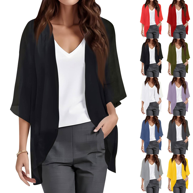 2025 European and American New Chiffon Casual Half-Sleeved Cardigan Jacket Summer Printed Loose Casual Women's Shirt