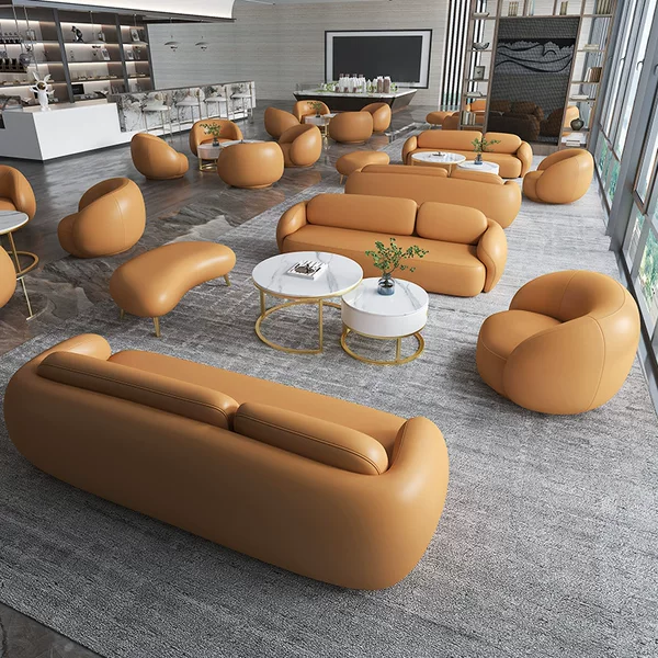 Light Luxury Arc-Shaped Anti-Stain Tech Leather Sofa Set for Hotel, Club, Sales Office Reception, Negotiation, and Leisure