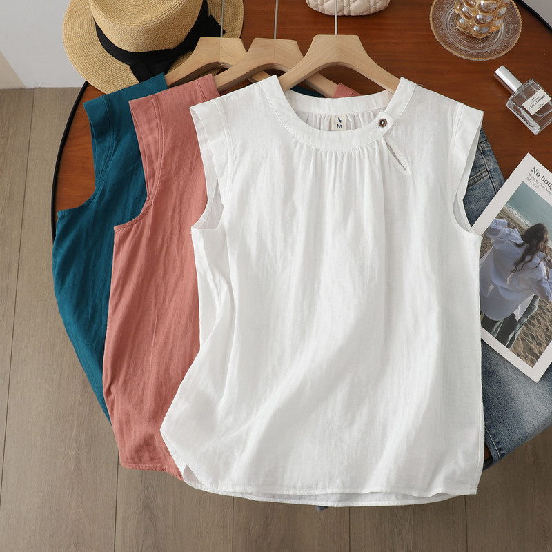2656 Stylish Design Double-Layer Cotton Gauze Pullover Blouse with Flutter Sleeves, New Summer Casual Shirt Top for Women
