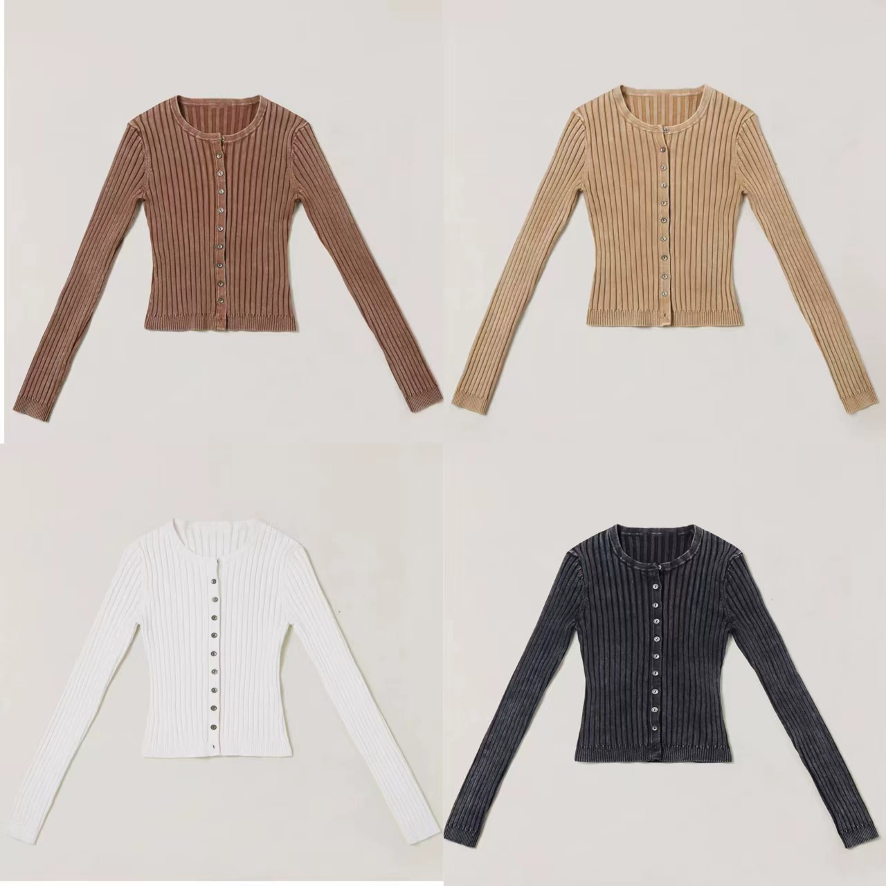 SK wild retro knitted cardigan stonewashed button thread slim top for outer wear