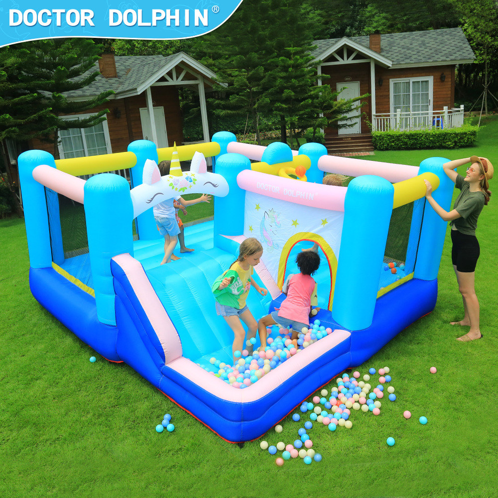 Doctor Delfín | Castillo inflable con tobogán, trampolín pequeño para niños, castillo inflable para el hogar, tobogán inflable, piscina de olas