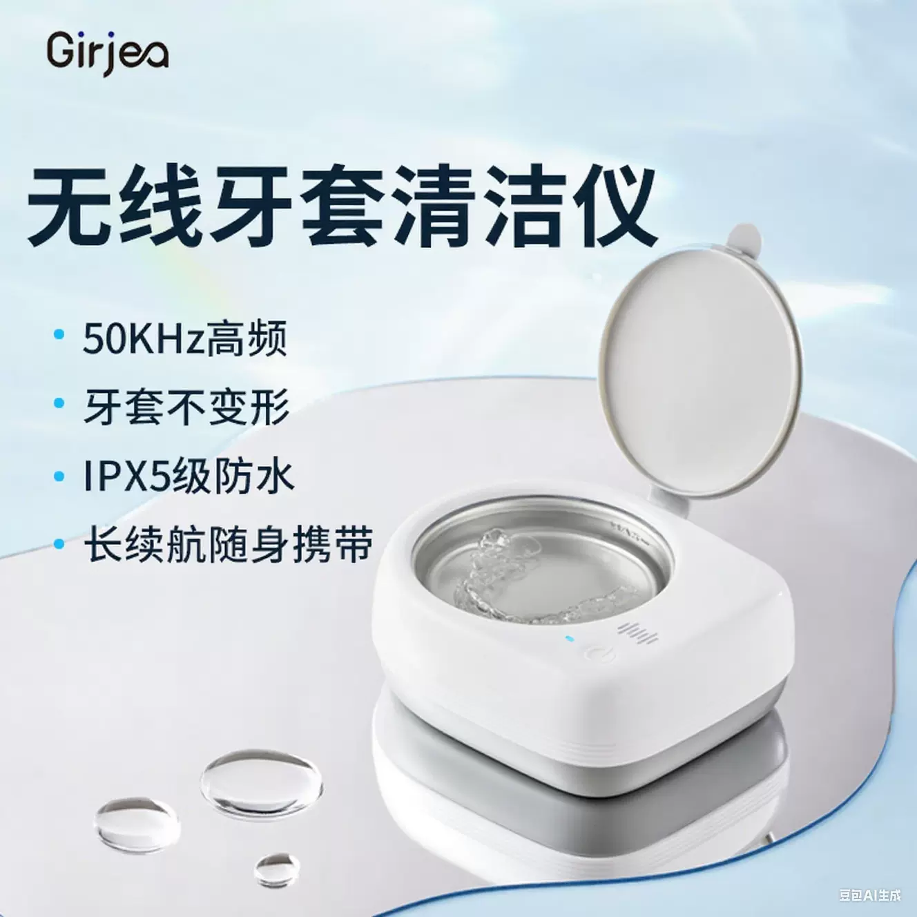 无线牙套清洗机50KHz振频18W大功率便携式USB充电款超声波清洗机