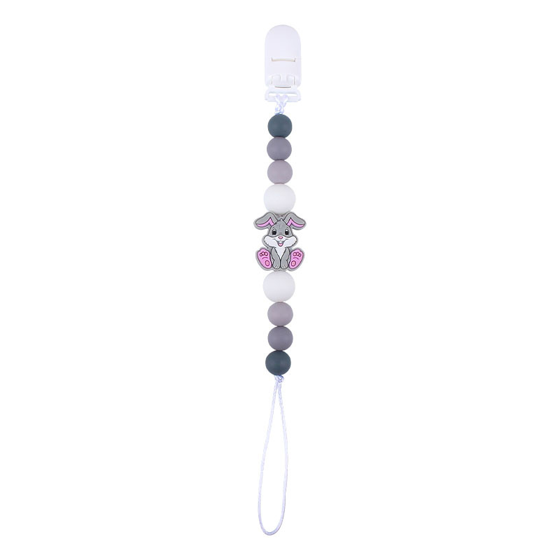 Nueva Cadena de chupete de silicona de dibujos animados creativo conejo de silicona juguete mordedor perlas molares pezón cadena anti-caída