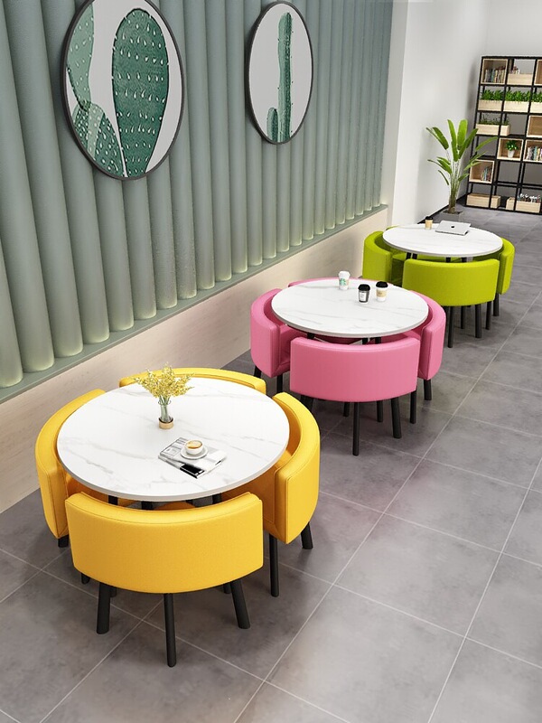 Simple Negotiation and Meeting Reception Table and Chair Set, Casual and Creative Trendy Small Round Table for Milk Tea and Dessert Shops Simple Negotiation and Meeting Reception Table and Chair Set, Casual and Creative Trendy Small Round Table for Milk Tea and Dessert Shops