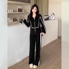 跨境大码气质女装2025新款春秋时尚长袖阔腿裤休闲套装遮肚显瘦