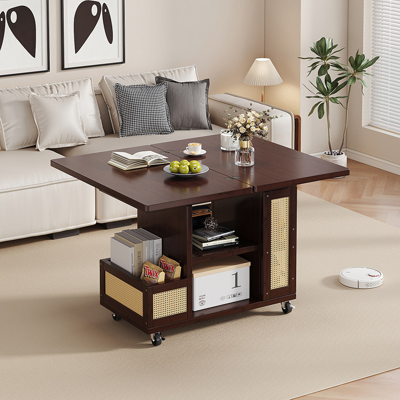 Foldable Coffee Table, Small Apartment Sofa Side Cabinet, Living Room Trolley, Home Dining Table, Dual-Purpose Mobile Storage Side Table