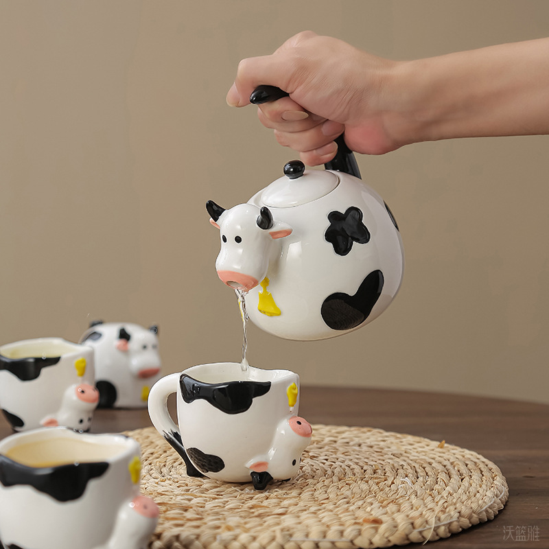 Cartoon Cute Cow Water Set, Home Office Coffee Table Ceramic Tea Set, Housewarming Gift, Wedding Souvenir