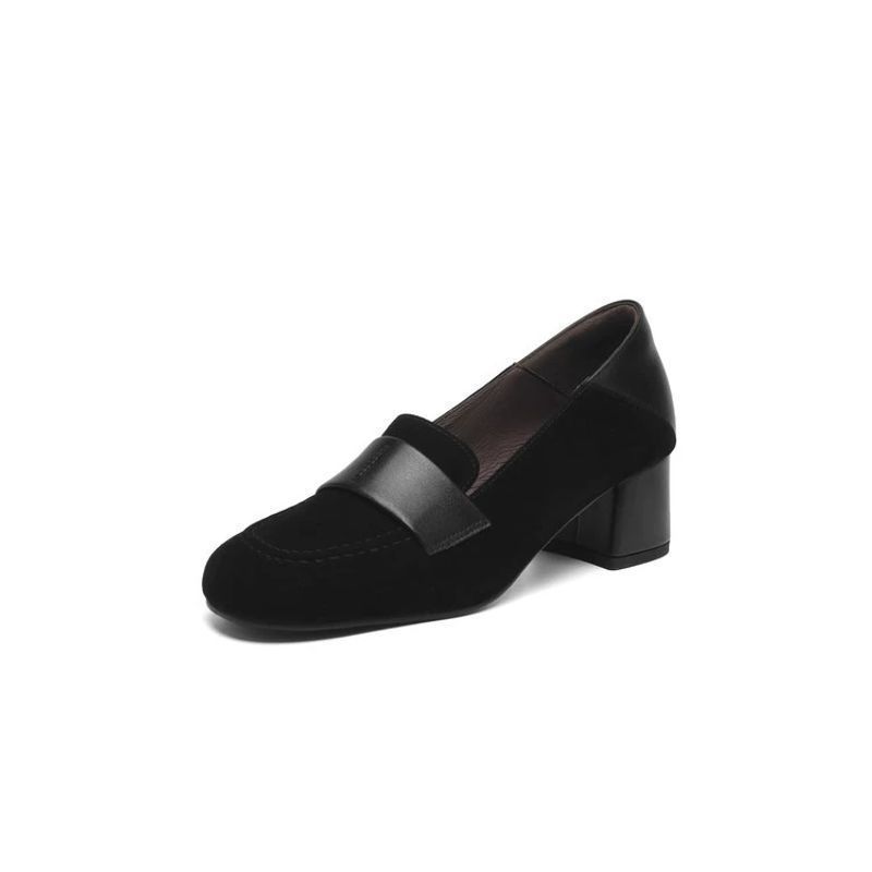 Juhao usar [reproducción de oveja] 5cm esmerilado suave piel de oveja cabeza cuadrada zapatos Lefour de tacones gruesos de un pie de tacones altos