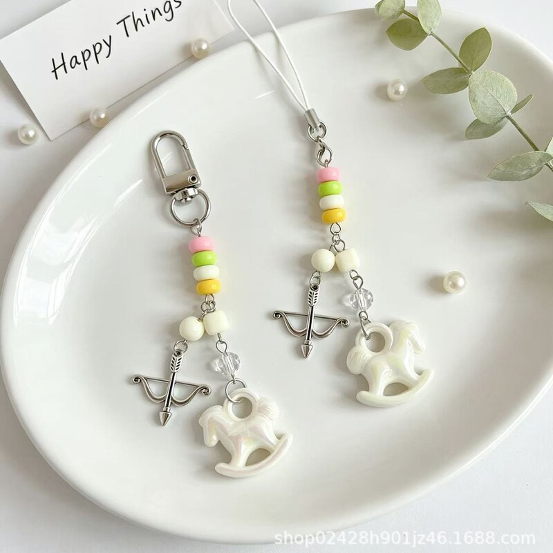 Y2K Millennium Style Colorful Bead Keychain Metal Bow and Arrow Flower Pendant Girl's Bag Accessories in Stock