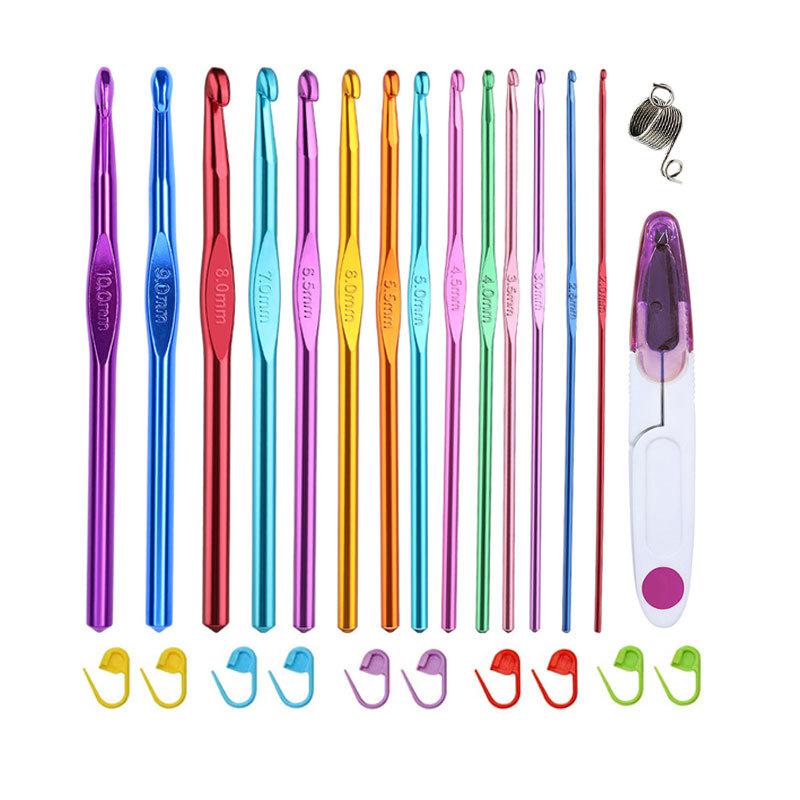100 Piece Crochet Set Colored Aluminum Oxide Single Head Full Set Of Crochet Diy Weaving Tool Material Package_voghion.com