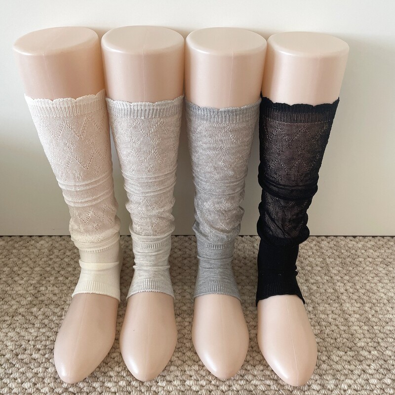 Ins Spring and Summer Sweet Style Thin Sheer Hollow Crochet Jacquard Half-Footed Calf Socks for Women Mid-Calf Length