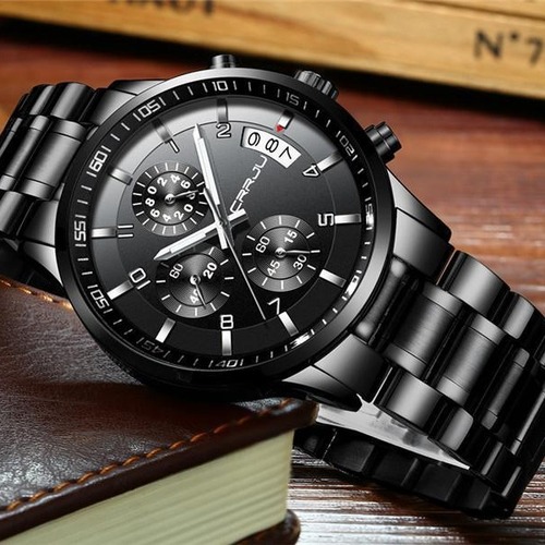 CRRJU/Kajun 2214 men's business watch men's six-hand chronograph multi-function calendar stainless steel watch