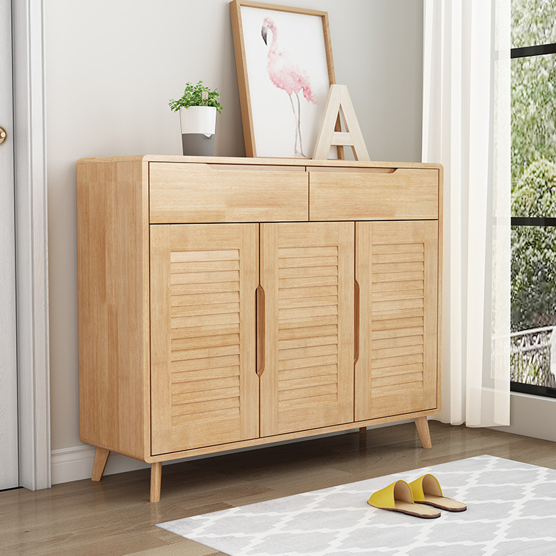 Zapatero nórdico de madera maciza, el artículo más vendido de Amazon, zapatero de alta gama de dos o tres puertas para almacenamiento en la entrada o el vestíbulo. image 9
