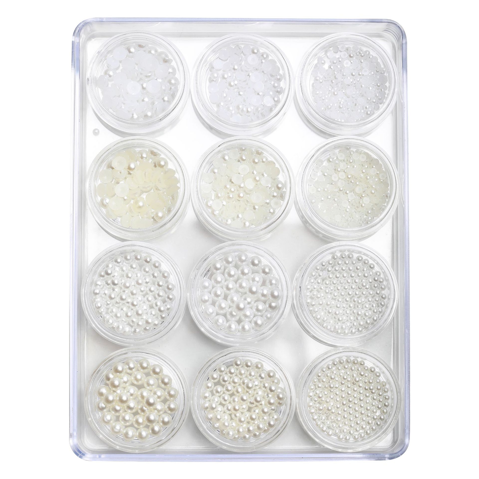 Estilo japonés todo partido Manicura en caja joyería de perlas semicírculo plana tridimensional tamaño redondo mezclado uñas DIY Decoración