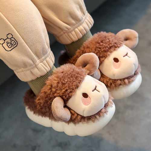 Children's cotton slippers for boys and girls in winter for infants and toddlers indoor home baby non-slip furry bag and cotton shoes for winter