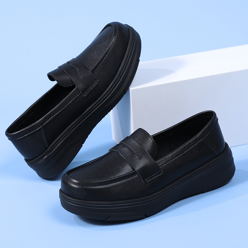 Cowhide Genuine Leather Black Work Leather Shoes for Women, Soft Sole, Soft Surface, Not Tired after Standing for a Long Time, Professional Flats Shoes, Comfortable for Work