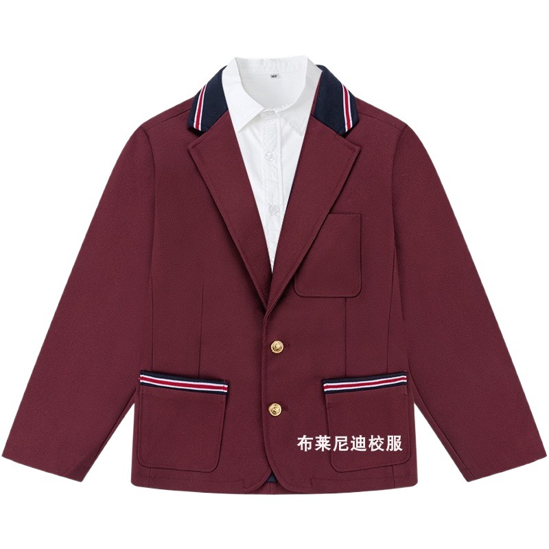 Boys and Girls Navy Blue Small Suit, Maroon Class Uniform, Older Children's Suit Shirt Set, Preppy Style, School Style