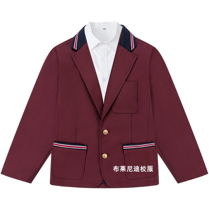 Костюм для мальчиков и девочек темно-синий, школьная форма бордового цвета, комплект рубашка и брюки для старших классов, стиль преппи, школьный стиль