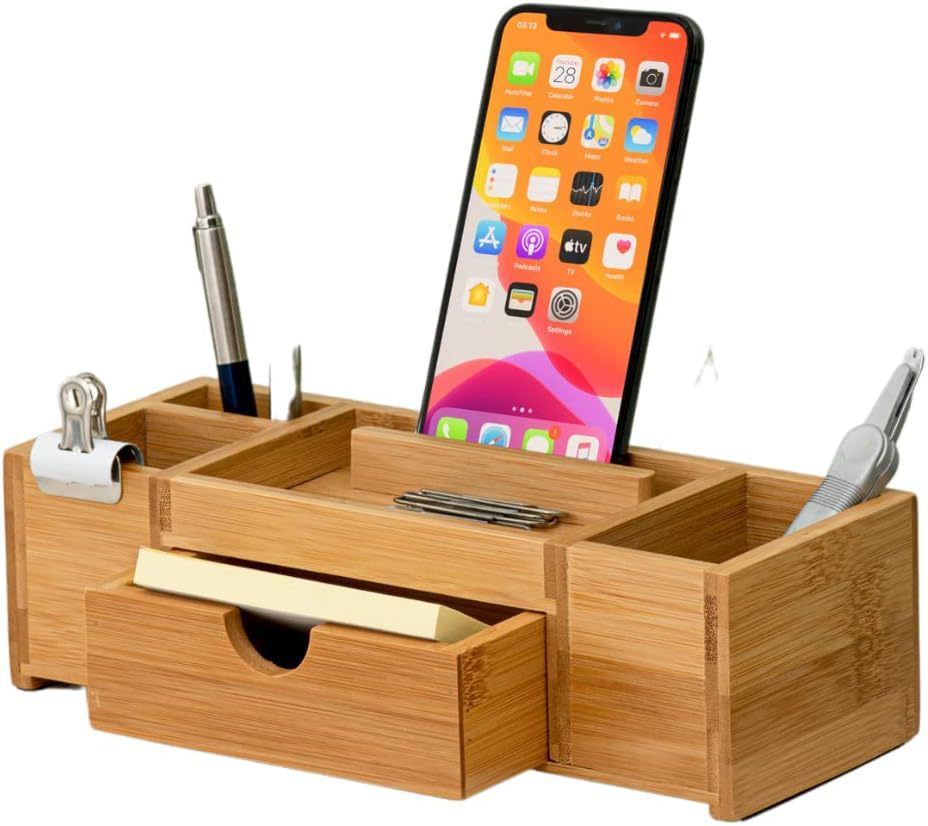Caoxian xuyên biên giới tre có ngăn kéo để bàn tổ chức bằng gỗ để bàn để bàn hộp lưu trữ đồ dùng văn phòng