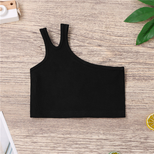 Cross-border Kids' Summer Vest for Girls, 2024 New Arrival—Irregular Off-Shoulder Strappy Top for Exported Girls