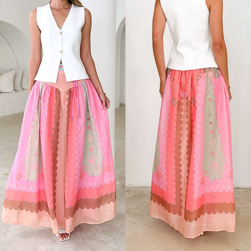 2025 AliExpress Amazon новый пляжный отдых длинная юбка с принтом большая юбка юбка национального стиля юбка женщина