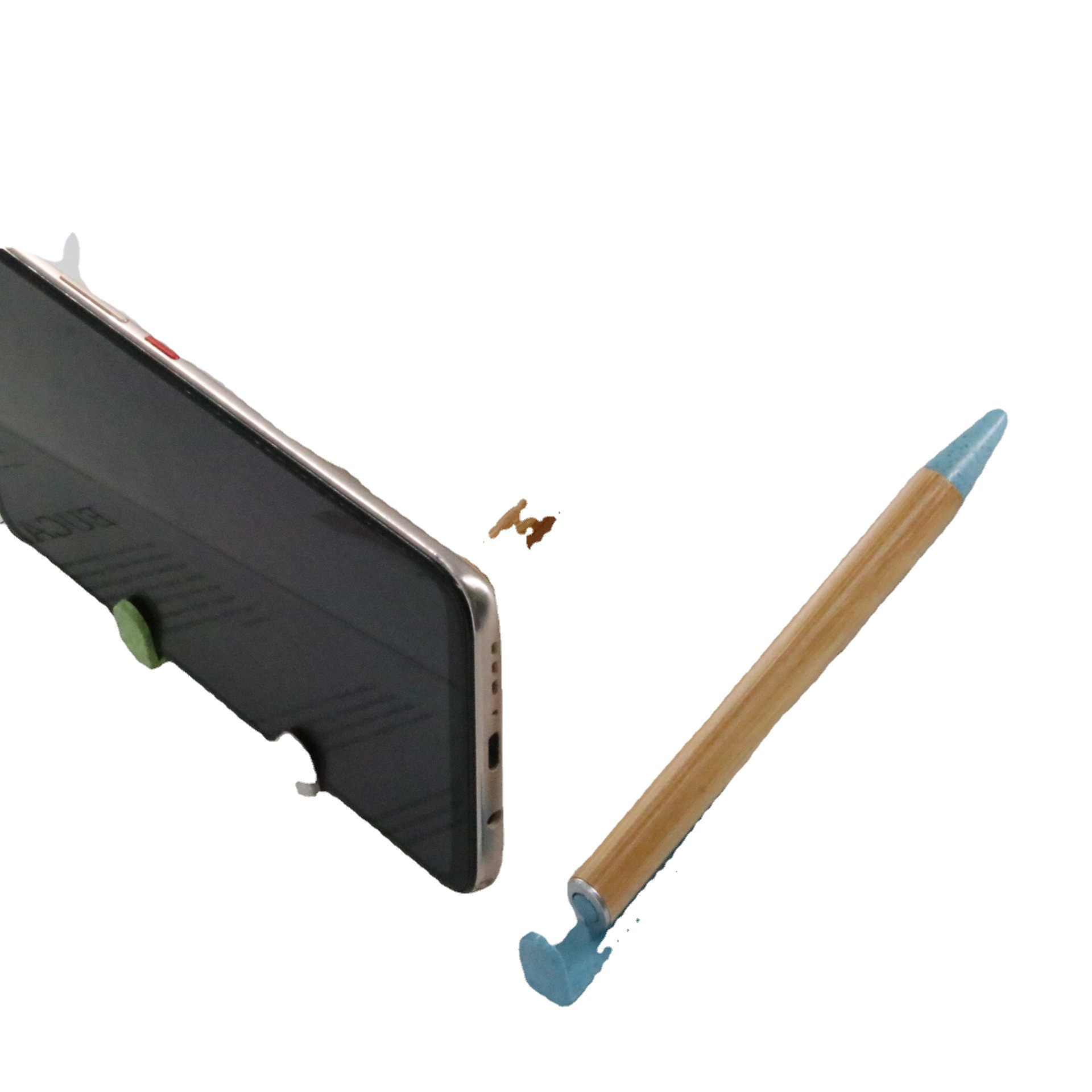 Tenedor del teléfono móvil pluma de bambú pluma táctil 3-en-1 bolígrafo multifuncional pluma de la prensa pluma de bambú logotipo láser