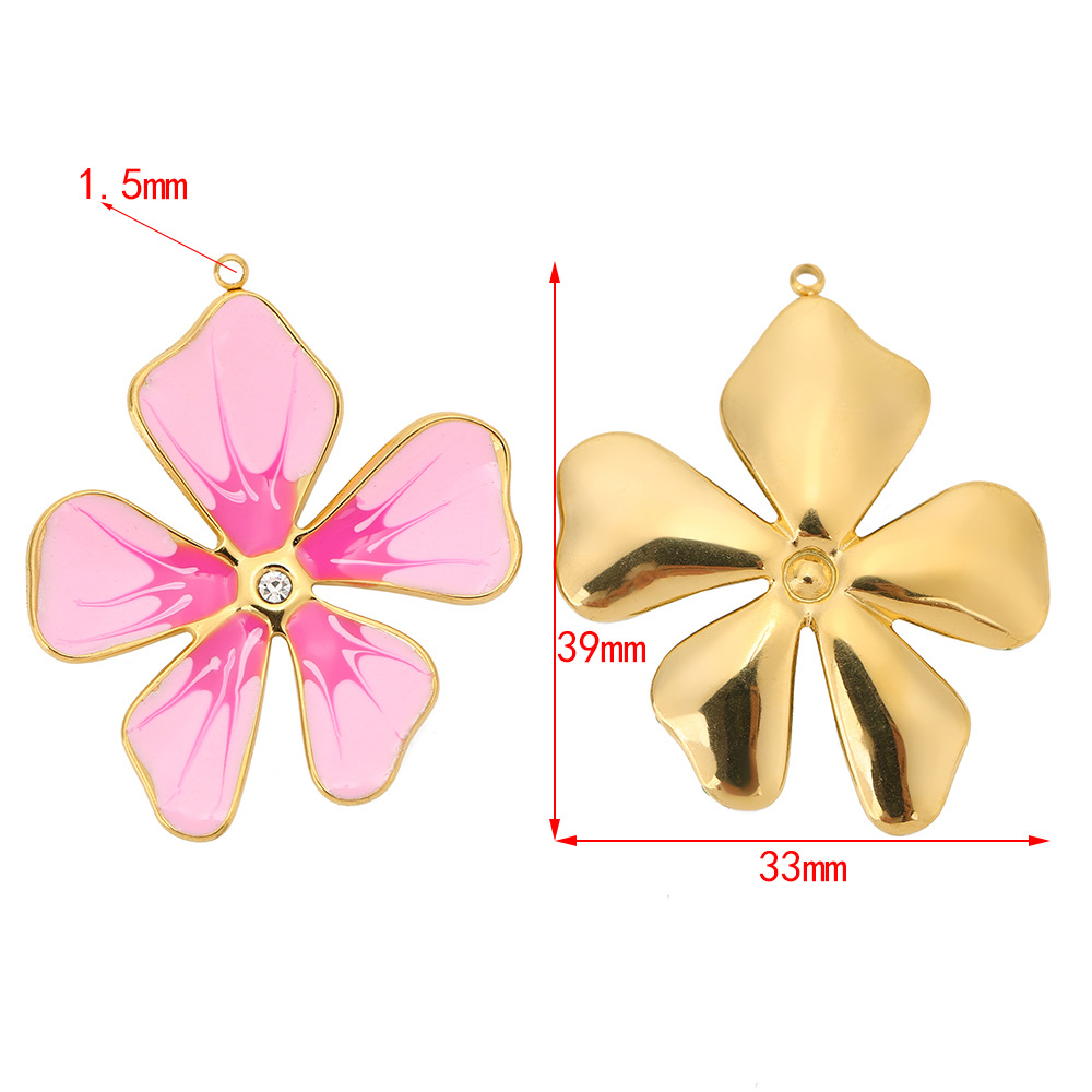 Enamel, Inlay Design 5 PCS/Package 33*39mm Hole 1~1.9mm 304 Stainless Steel Zircon Flower Pendant