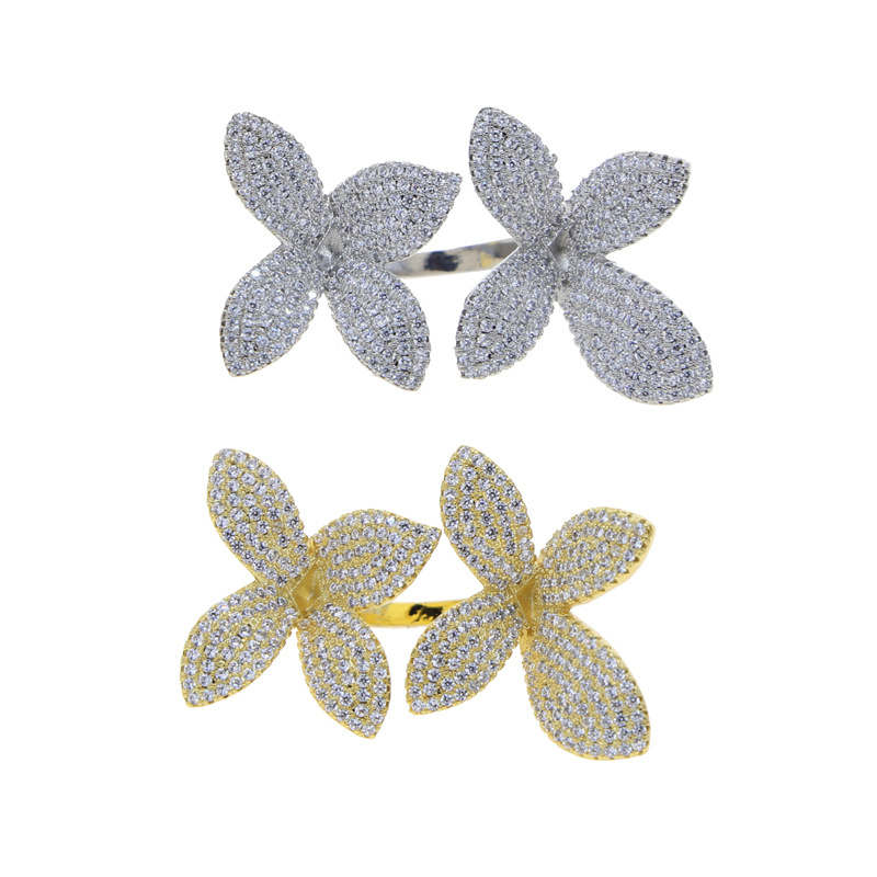 Copper Material Wholesale Jewelry Hip-Hop Flower Copper Inlay Rings