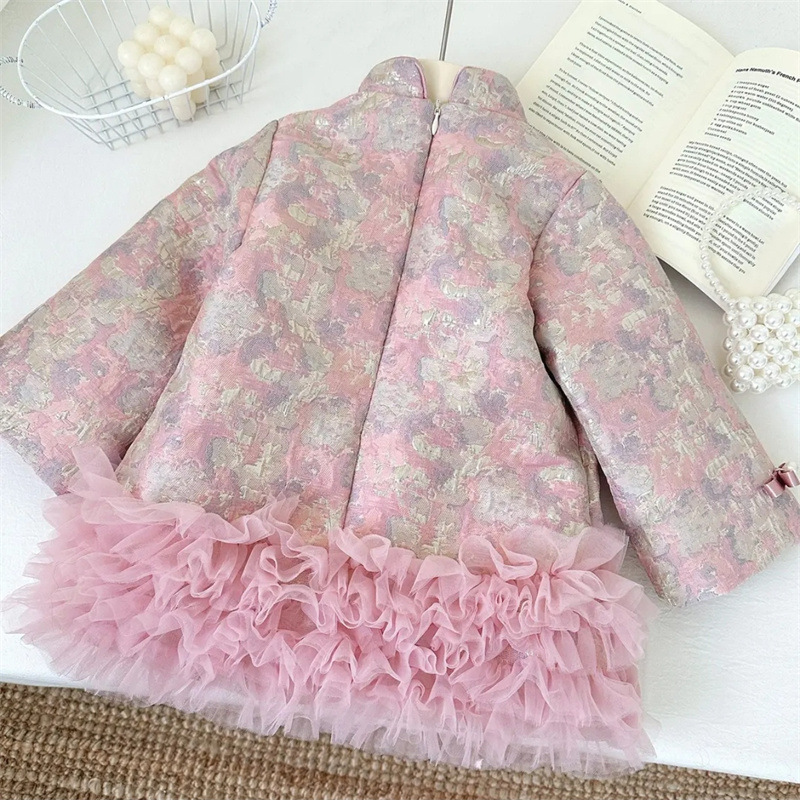 [Segundo en stock] niñas algodón intercalado doble cara vestido chino nuevo vestido de malla china cheongsam vestido de Año Nuevo infantil