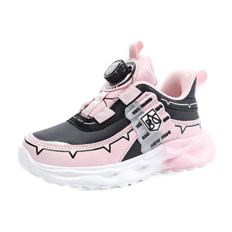 2025 nuevos zapatos de correr para niños botones giratorios zapatos de malla transpirables zapatos deportivos de moda para niños fábrica de cabello recto