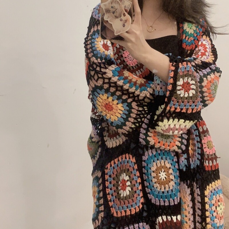 European and American women's clothing autumn new ethnic style elegant fashion handmade crocheted tassel loose long sleeve sweater blouse