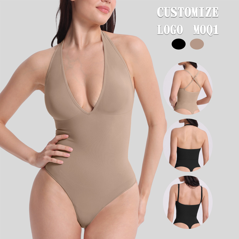 New High-Quality Encrypted Waist-Cinching Bodysuit with Halter Neck, Dual-Wear Shapewear, One-Piece Thong Tummy Control Underwear