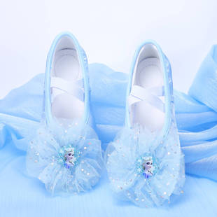 Cute Ballet Shoes Kidsren's Dance Shoes Little Girl Stage Performance Dance Shoes Soft Sole Blue Cat Claw Shoes 8118