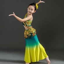 兒童傣族舞蹈演出服裝表演服魚尾練功裙女成人劇目考級藝考孔雀舞