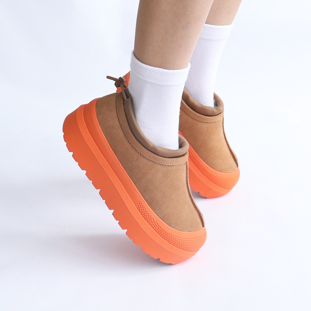 Cowhide snow boots Women's wool waterproof elevating thick soled slip-on cotton shoes_voghion.com