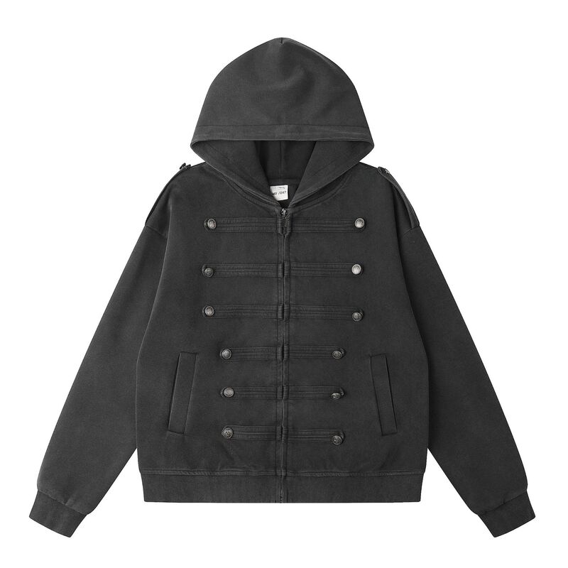 9169 High Street American Style Unisex Vintage Trendy Napoleon Design Jacket Men's Short Wide Hooded Sweatshirt 9169 High Street American Style Unisex Vintage Trendy Napoleon Design Jacket Men's Short Wide Hooded Sweatshirt