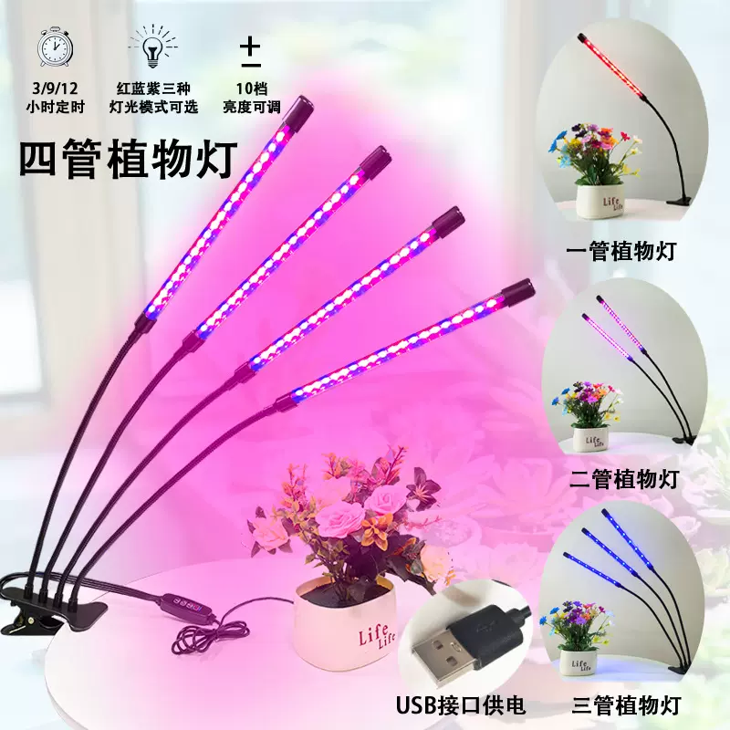 亚马逊爆款LED夹子植物生长灯全光谱定时调光生长多肉花卉补光灯