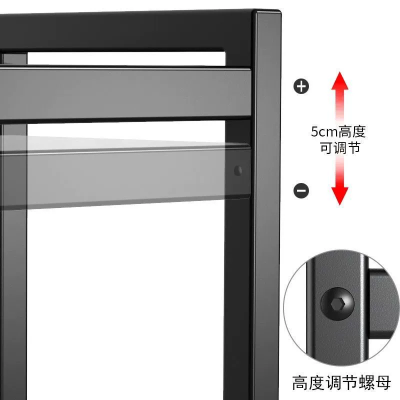 Telescopic microwave oven rack, retractable kitchen storage shelf, single/double layer with hooks