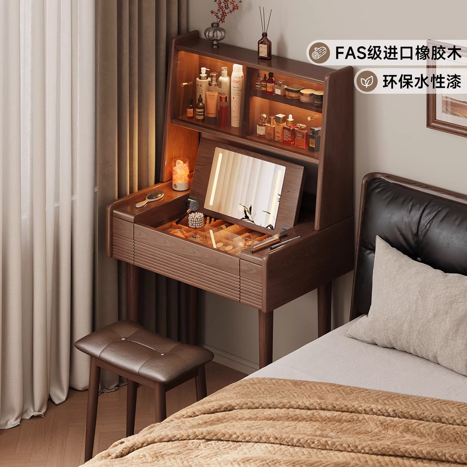 2025 dormitorio pequeño nuevo dormitorio principal tabla de maquillaje plegable pequeño gabinete de cabecera de cama