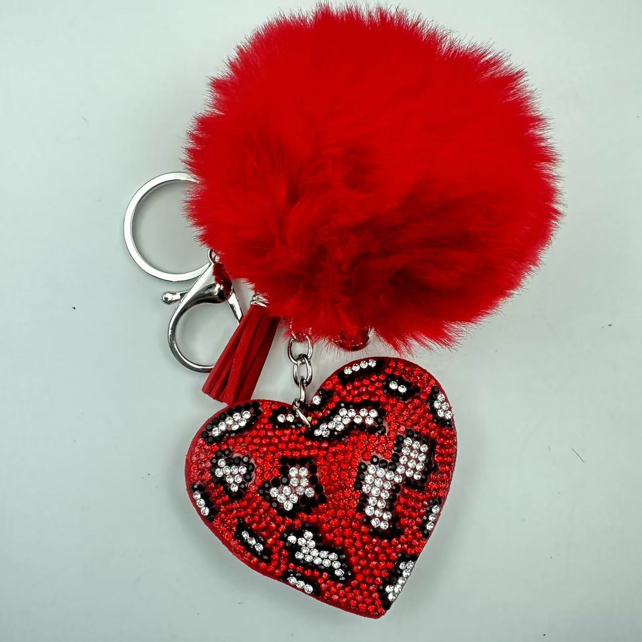 55g Weight Rhinestones Inlay Material Keychain Classification 1 Piece Quantity Daily Occasion Plush Material Heart Shape Pattern Unisex Gender Sweet, Korean Style Style Sweet Korean Style Heart Shape Plush Rhinestones Unisex Keychain 9