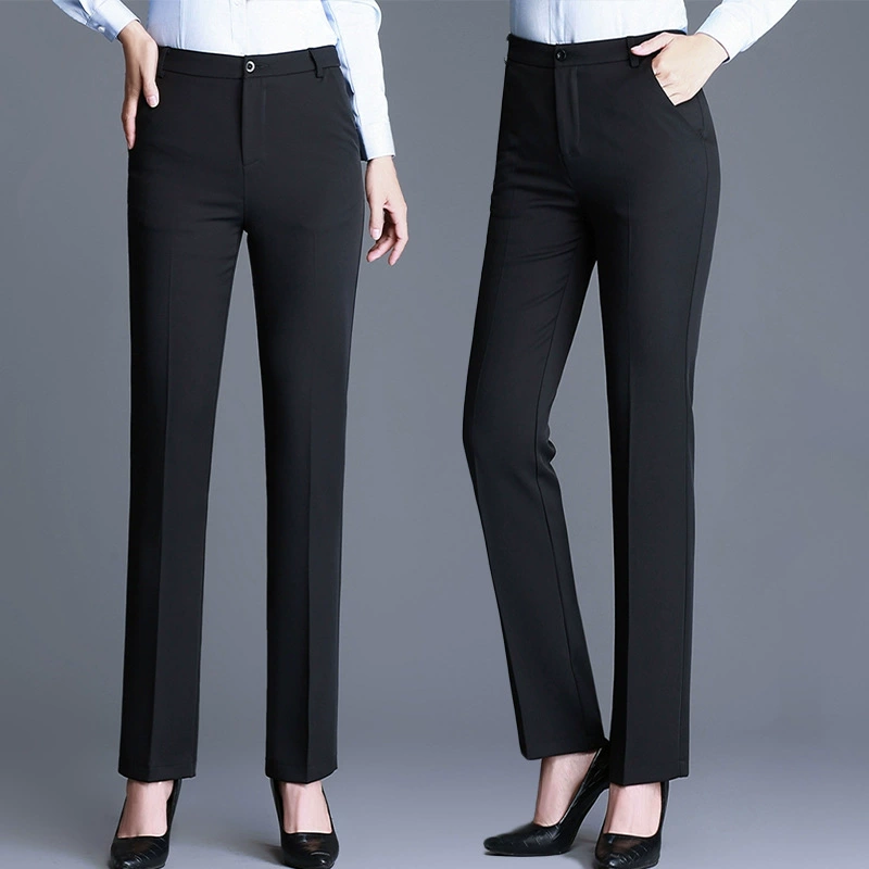 Костюм брючный женский черный Рабочий прямые брюки высокая талия рабочие классические брюки Тонкий костюм брюки драпировка брюки