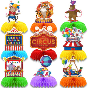 Circus theme party decoration circus carnival honeycomb decoration zoo elephant Tiger honeycomb decoration