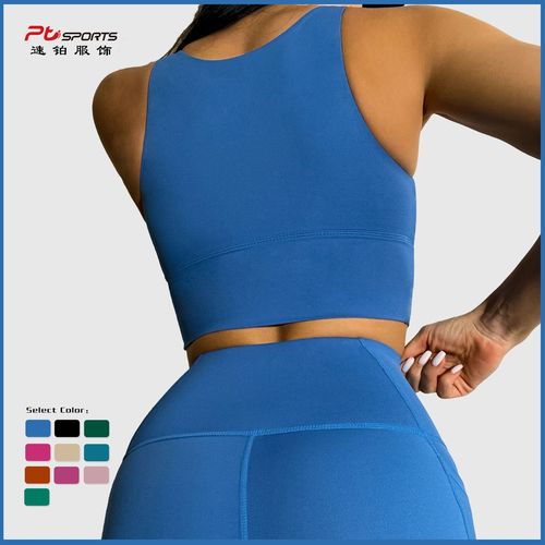 European and American high-support nude fabric sports vest high-waisted trousers top pocket yoga suit